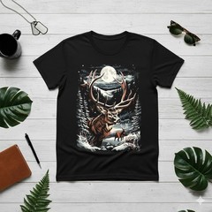 Deer Hunting Hunter Wildlife Winter scene buck T-Shirt Size S-4XL