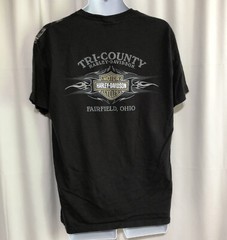 Harley-Davidson T-Shirt Mens XL Black Excellent Acid Wash Gothic Flames Ohio