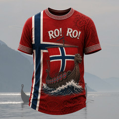 Mens Norway Ro Ro T-Shirt Viking Row Soccer Football Fan Norse Flag Shirt(S-5XL)
