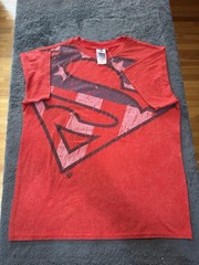 Superman Crew Neck T Shirt Off Center Americana Logo Red New Without Tags!!