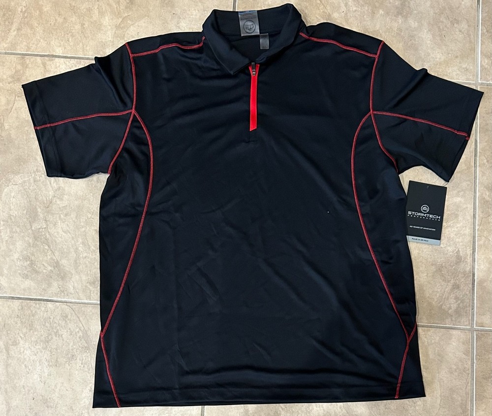 Stormtech Black w/ Red H2X Dry Mens L Large Short Sleeve Polo Shirt NEW w/ Tag