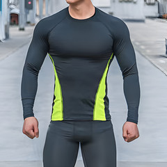 Athletic Long Sleeve Compression Shirts Dry Fit Sports Gym Shirts Outdoor Blue