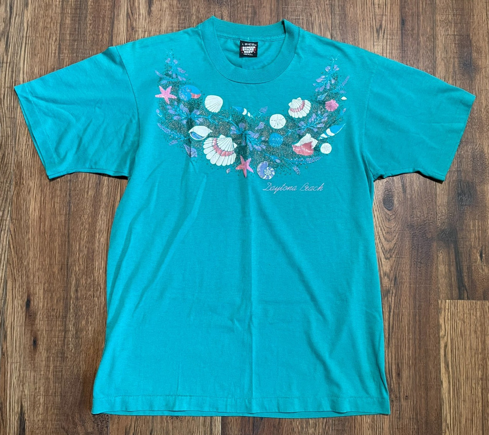 Vintage 90s Nature Beach Seashells T Shirt Mens Large Single Stitch USA Florida