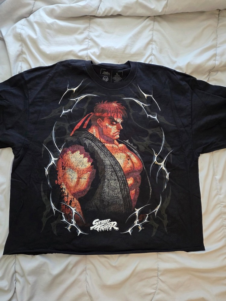 CVLA street fighter evil ryu raw hem black lightweight cropped civil regime L