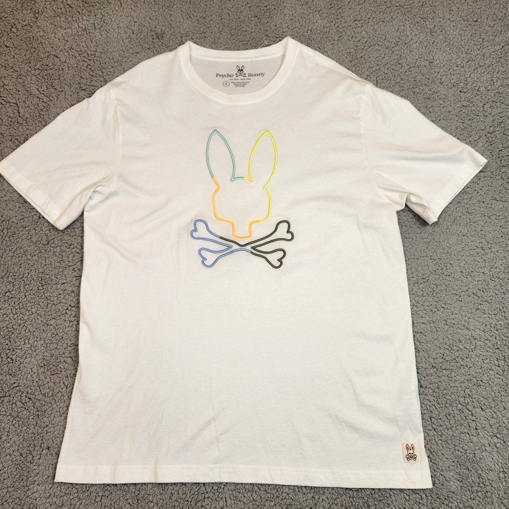 Psycho Bunny Graphic Tee WHITE/Neon (B6U141N1PC) Size 8 = XXL/2XL