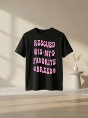 Rescued Is My Favorite Breed Retro Groovy Pink Dog Mom Dog Lover Graphic Tee