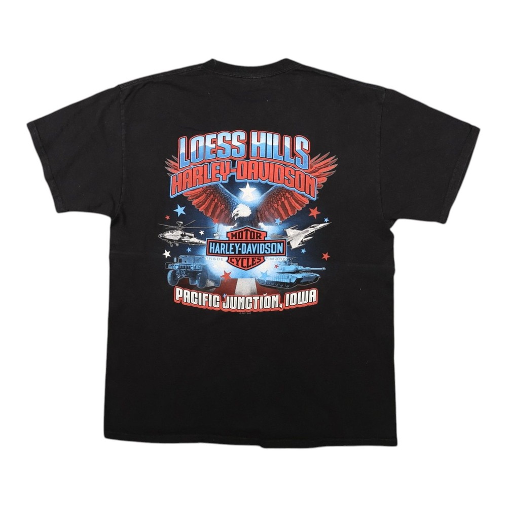 Harley Davidson Shirt Mens LARGE Black Loess Hills Pacific Junction Iowa Eagle L