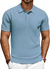 Men’s Short Sleeve Polo Shirt Casual Golf Wear Lightweight Waffle Knit Fabric