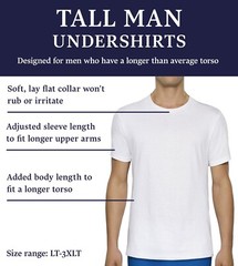 6 White Tall Man 3XLT 54-56 Inch V-Neck T-Shirts Fruit Of The Loom 3EG 137-142CM