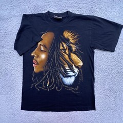 Vtg The Roxx 90s Mens L Black Graphic T Shirt Single Stitch Bob Marley Lion Zion