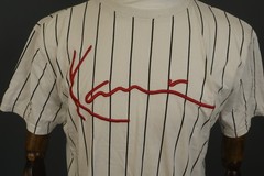 Karl Kani White Striped Short Sleeve Crew Neck Pullover Baseball T-Shirt Size S