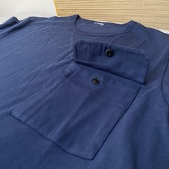 Eubi Shirt Men’s Large Single Pocket Tee Navy Blue T-Shirt Cotton Round Neck