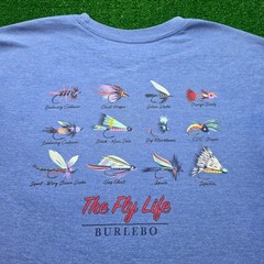 BURLEBO The Fly Life Graphic Pocket Tshirt Mens Medium Blue Fly Fishing Lure