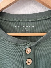 Burt’s Bees Baby Mens Medium Organic Cotton Henley Shirt Green Rib Knit Thermal