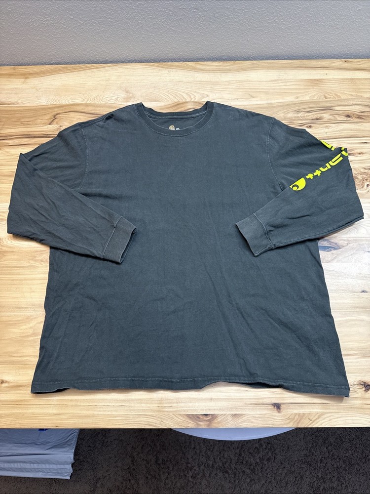 Carhartt K231 Peat Green Original Fit Graphic Logo Long Sleeve T-Shirt Size 2XL
