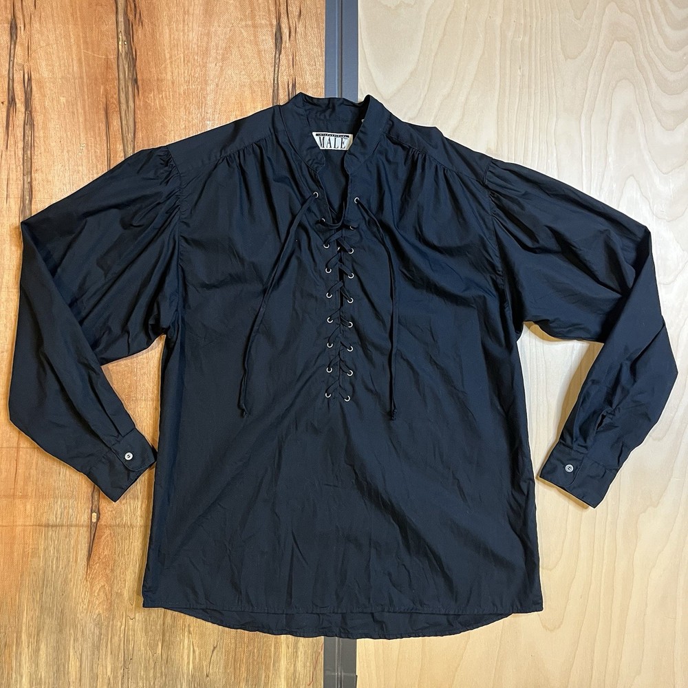 Vtg 90s International Male Black Long Sleeve Lace-Up Vampire Shirt – Mens Med