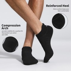 Running Cushioned Socks Black Ankle Socks for Men Women Breathable 6Pairs Bla…