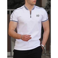 Camiseta Con Cuello Levantado Y Cremallera Para Hombre Camisa De Manga Corta Men