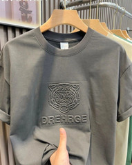 New Men Fashion Trend Tiger Embroidery Summer Short Sleeve Luxury Cotton T-Shirt