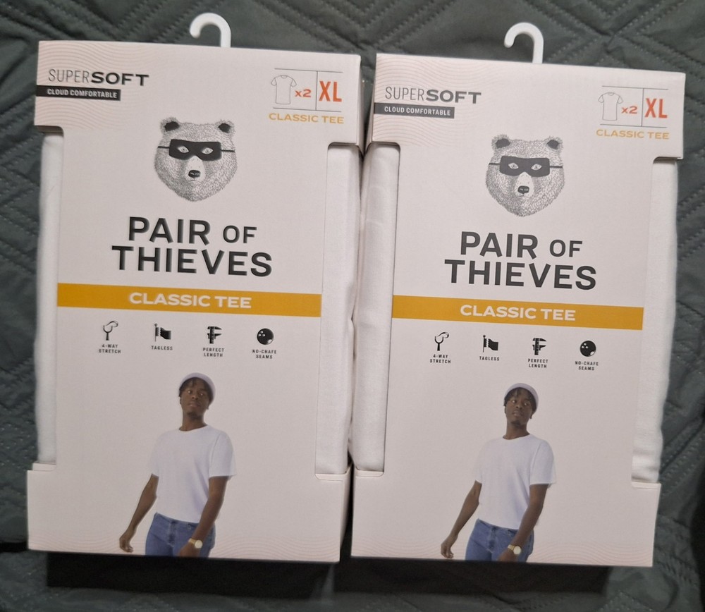 New Set of 4 Pair of Thieves Men’s XL Classic Tee Crewneck Undershirt in White
