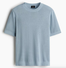 H&M Men’s Medium Light Blue Regular Fit Hole-Knit T-Shirt