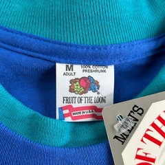 Vintage Fruit of the Loom Double Collar Sleeve T Shirt Blue M NEW Made in USA