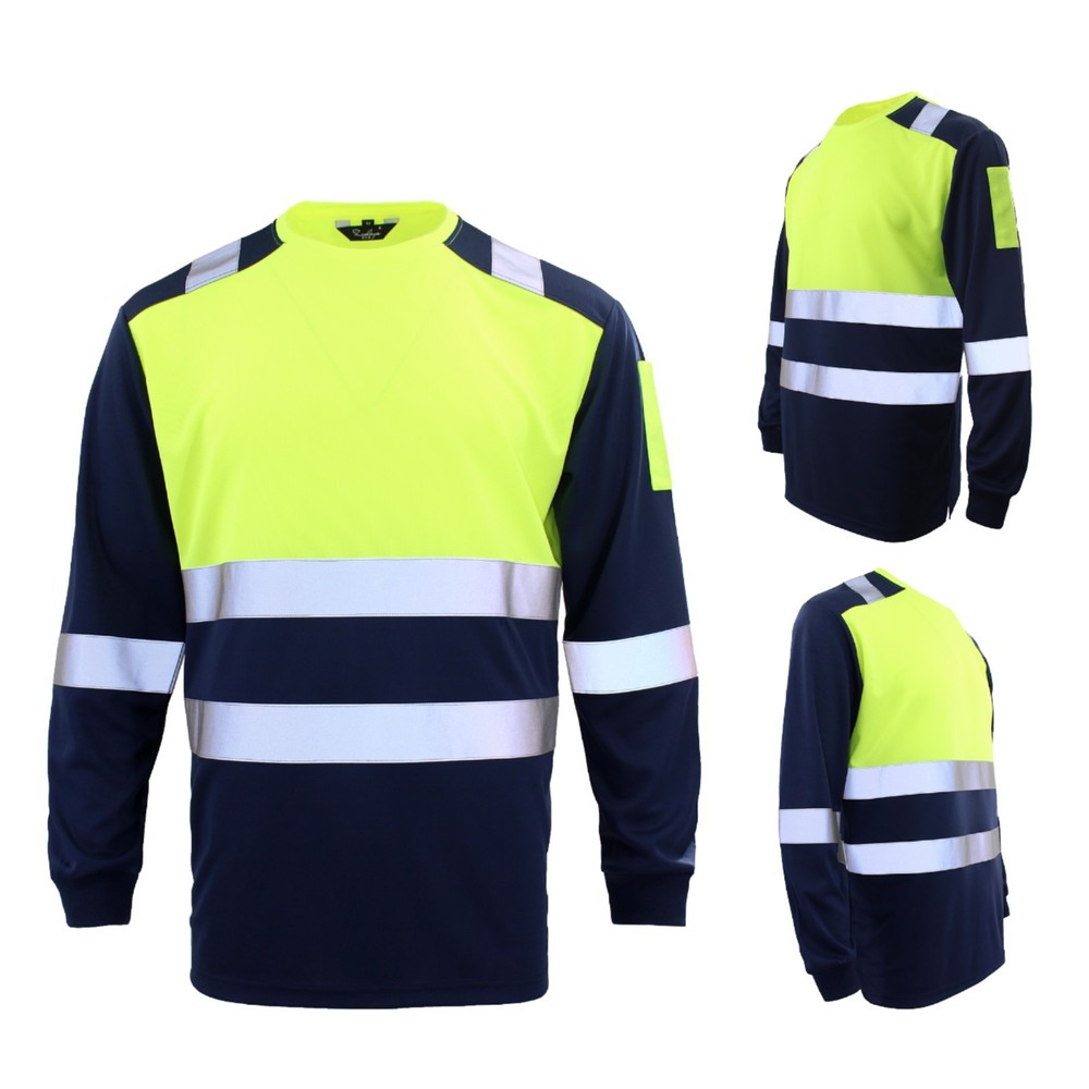 Hi Vis Viz T Shirt High Visibility Safety Reflective Tape Work Top Long Sleeve