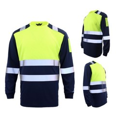 Hi Vis Viz T Shirt High Visibility Safety Reflective Tape Work Top Long Sleeve