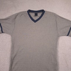 Tommy Jeans Shirt Mens XL Gray Stripe V-Neck Ringer Short Sleeve Tee Casual
