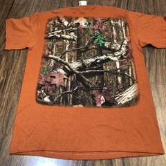 Mossy Oak Camo Design Burnt Orange T-Shirt Size L 3D Logo Spellout NWT Fall