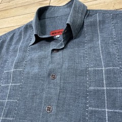 NEW STYLE Guayabera Shirt Men XL Gray Stitch Striped Cubano Beach Resort XL 50″
