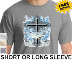 Christian Bible Cross Doves Jesus Mens Religious Short Or Long Sleeve T Shirt