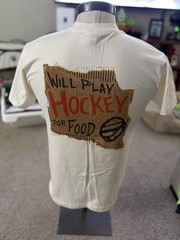 Vintage 90s Style Gildan Sports Will Play Hockey for Food White Small T-Shirt