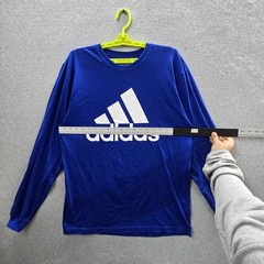 Adidas Men Shirt L/G Blue THE GO-TO TEE Big Logo Long Sleeve NWT