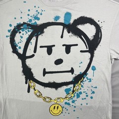 Smiley World T Shirt Men’s Large Gray Graphic Front Back Graffiti Bear Chain