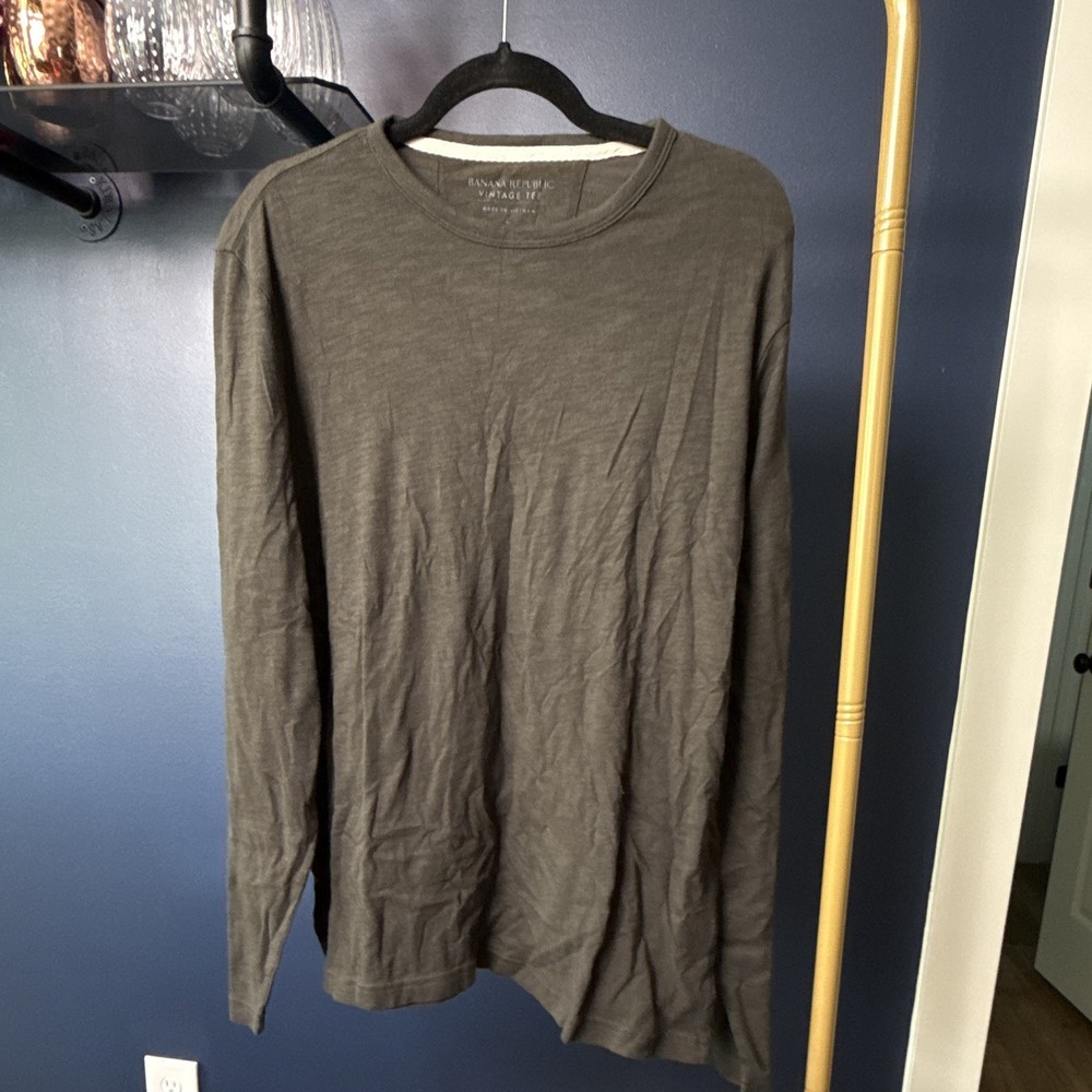 Banana Republic Vintage Tee Men’s Gray Solid Long Sleeve Crew Neck T-Shirt L
