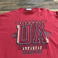 Vintage Crable University of Arkansas Mens Large L Red T Shirt Made in USA