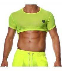 TOF PARIS Crop Top Very Soft Round Collared Shirt Neon Yellow 19