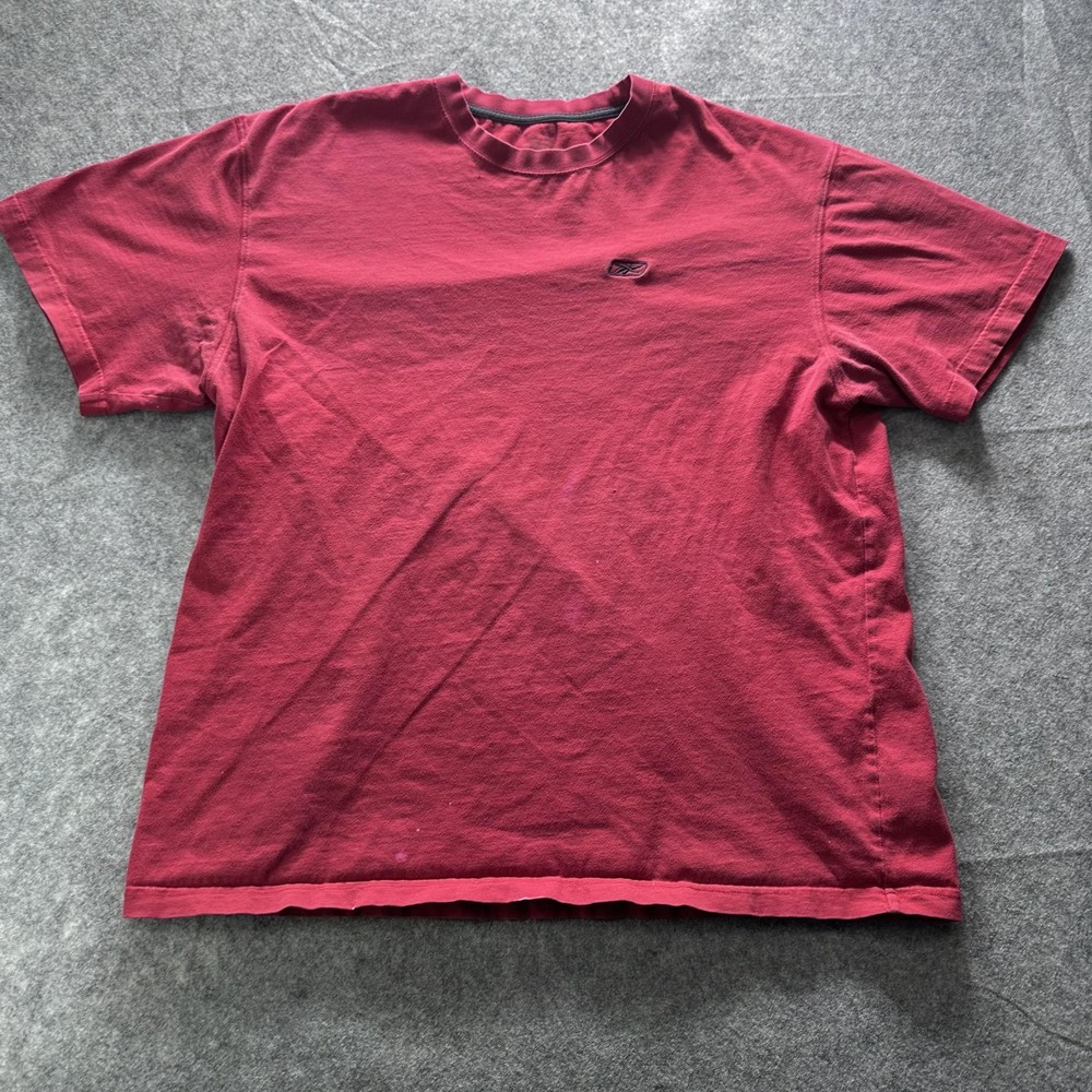 Vintage Blank Shirt Mens Large Red Solid Crew Neck Logo Tee Casual Basic Classic