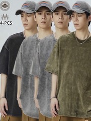 4 Pack Men’s 230g Vintage Washed Oversized T-Shirts Loose Fit Cotton
