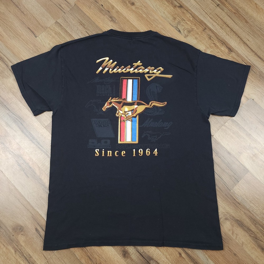 Ford Mustang T Shirt Mens Large Black Boss 302 5.0 Muscle Car Graphic Tee Logo