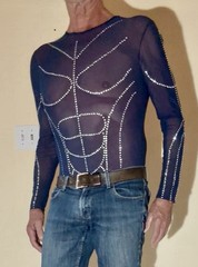 Men’s Sheer Mesh Beaded Shirt Rave Festival Club – Free Ship – Pup Approved!