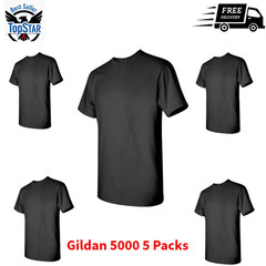 Gildan (5-pack) Black Solid Heavy Cotton Short Sleeve Blank T-Shirt S-3XL