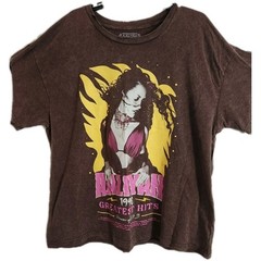 Aaliyah Greatest Hits 1996 Brown Graphic T-Shirt Distressed-Washed Look Size L