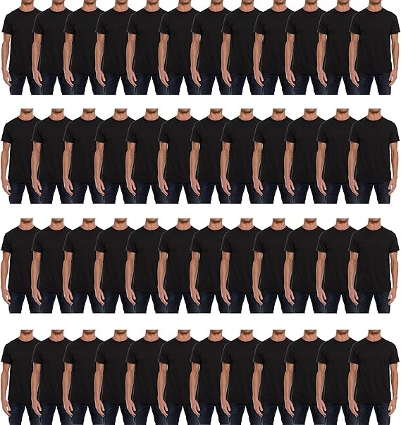 48 PK Mens Cotton Neck Short Sleeve T-Shirts Black Bulk Pack 3X-Large,Black