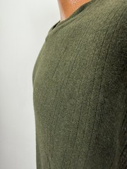 Vintage Ribbed V-Neck Shirt Men XL Minimal Olive Rayon Cotton Long Sleeve Murano