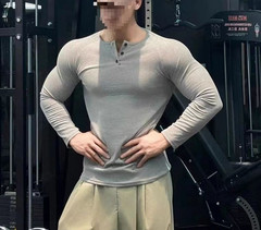 Spring Men Fitness Big Henry Collar Sports T-Shirt Breathable Athletic Tee