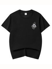 Niepce Men’s Dragon with Red Flames Embroidery Tee Japanese Streetwear T-Shirt