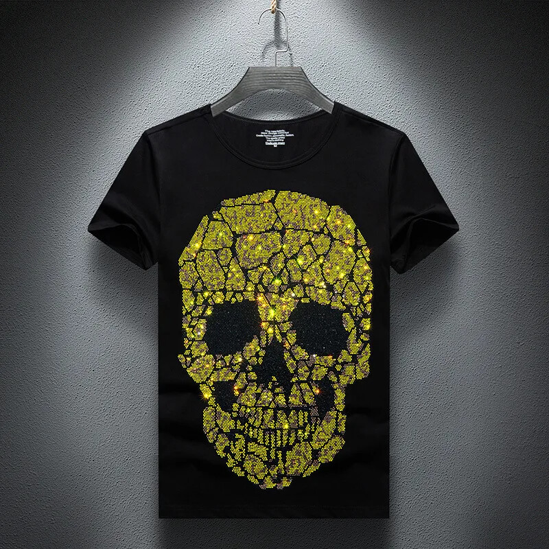 New Fashion Skull Rhinestones Summer Short Sleeve Luxury Men Streetwear T-Shirt