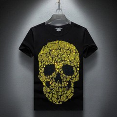 New Fashion Skull Rhinestones Summer Short Sleeve Luxury Men Streetwear T-Shirt